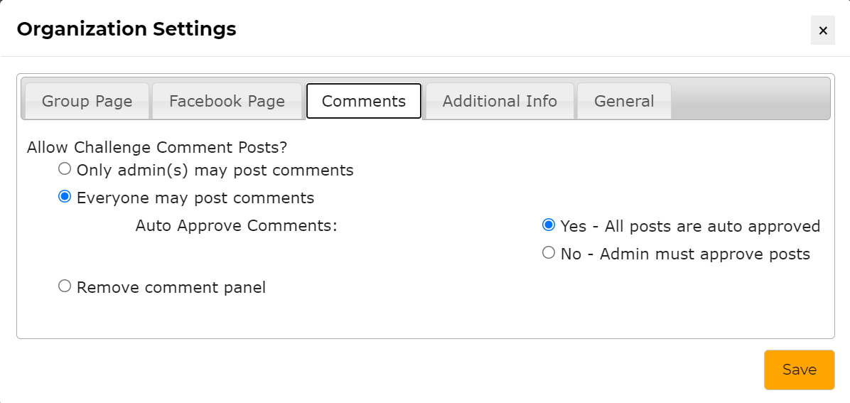 organization settings - comments